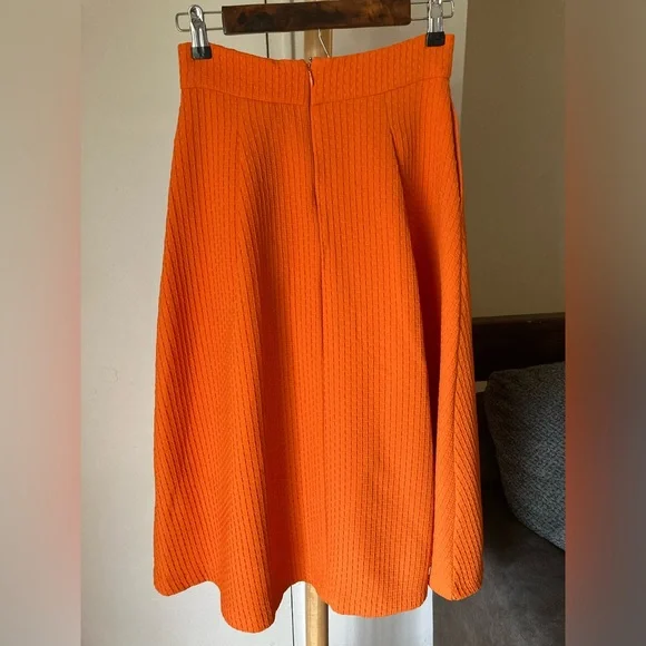 New York & Company Eva Mendes Clare Full Skirt Orange Woven Textured Skirt - Picture 12 of 17